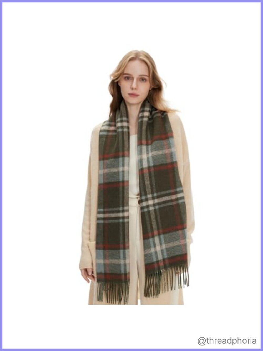 Wool Blend Plaid Winter Scarf Oversized Shawl Wrap Unisex